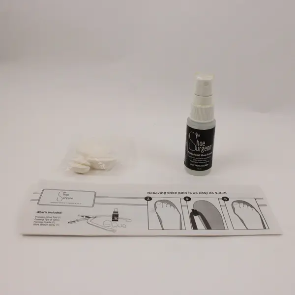 Shoe Surgeon Shoe Stretching Kit Wooden Case Tool Tips Spray Instructions