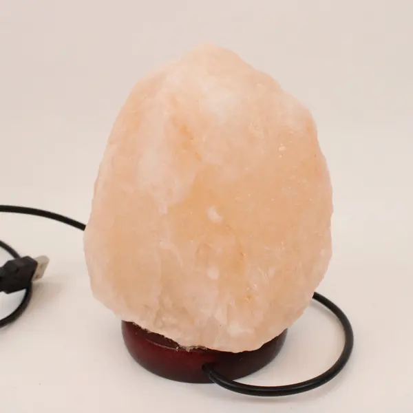 Natural Himalayan Salt Lamp USB Cord Wood Base Warm Glow Untested