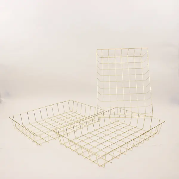 Gold Metal Wire Letter-Size File Trays Set of 3 Desk Organizer