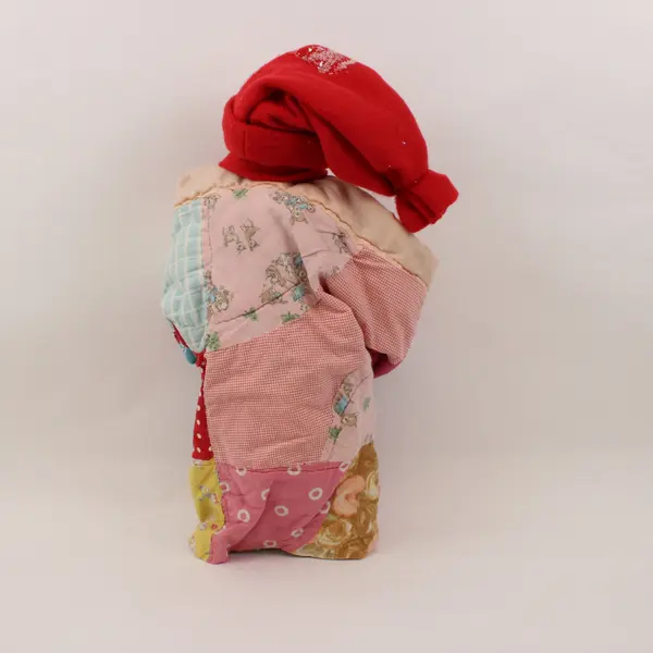 Snowman Christmas Figurine Red Hat Scarf Patchwork Basket Decoration