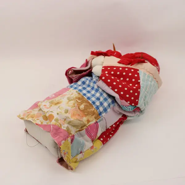 Snowman Christmas Figurine Red Hat Scarf Patchwork Basket Decoration