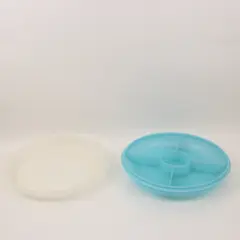 Tupperware Divided Serving Center Tray Blue Base Frosted Lid