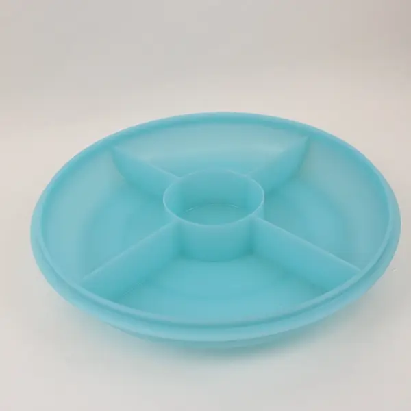 Tupperware Divided Serving Center Tray Blue Base Frosted Lid