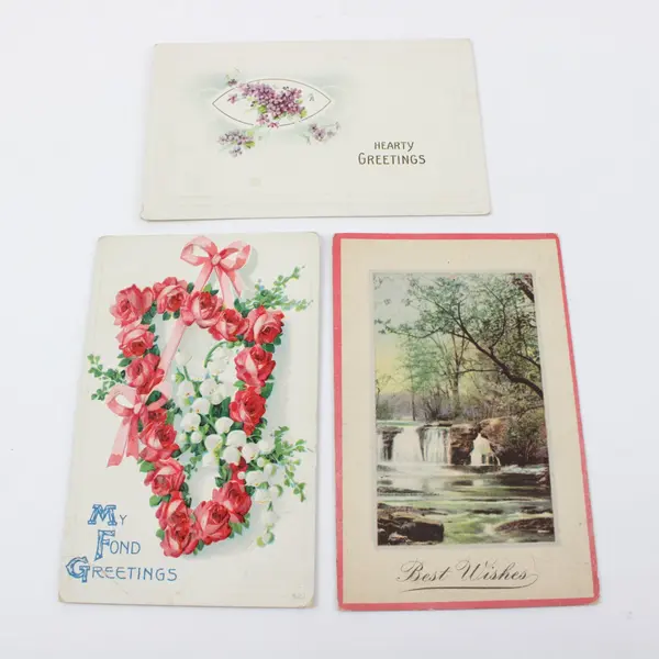 Lot of 3 Vintage Postcards 1909 My Fond Greetings Floral Landscape