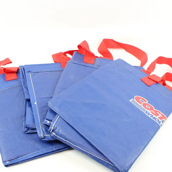 Lot of 4 Reusable Blue Costco Wholesale Shopping Tote Bag Red Handles