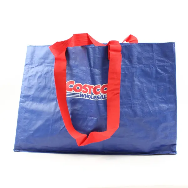 Lot of 4 Reusable Blue Costco Wholesale Shopping Tote Bag Red Handles