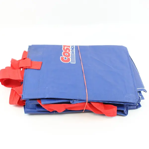 Lot of 4 Reusable Blue Costco Wholesale Shopping Tote Bag Red Handles
