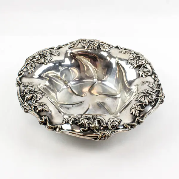Art Nouveau Floral Silverplate Bowl 11in Ornate Raised Border
