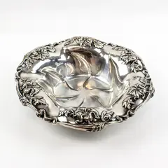Art Nouveau Floral Silverplate Bowl 11in Ornate Raised Border