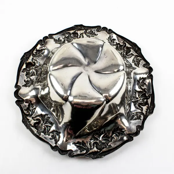 Art Nouveau Floral Silverplate Bowl 11in Ornate Raised Border
