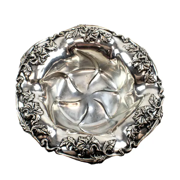 Art Nouveau Floral Silverplate Bowl 11in Ornate Raised Border