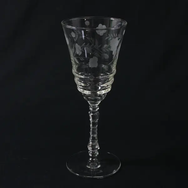 Vintage Rock Sharpe Halifax Crystal Water Goblet 8" Etched Floral Chip