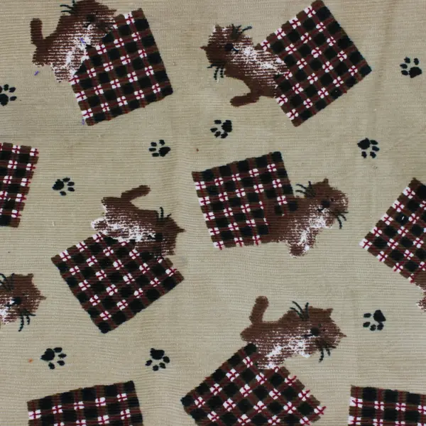 Tan Beige Corduroy Cat Print Fabric 23 x 41in Craft Sewing