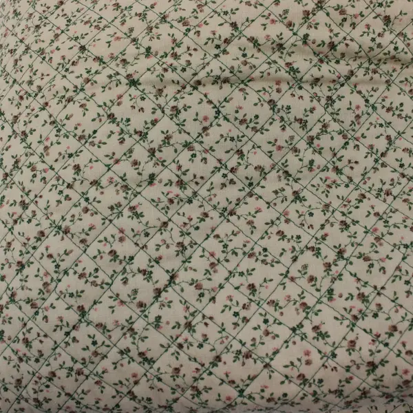 Green Brown Floral Print Quilted Fabric 2 Yards x 42 Inches Wide