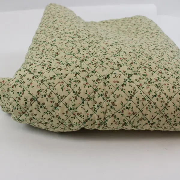 Green Brown Floral Print Quilted Fabric 2 Yards x 42 Inches Wide