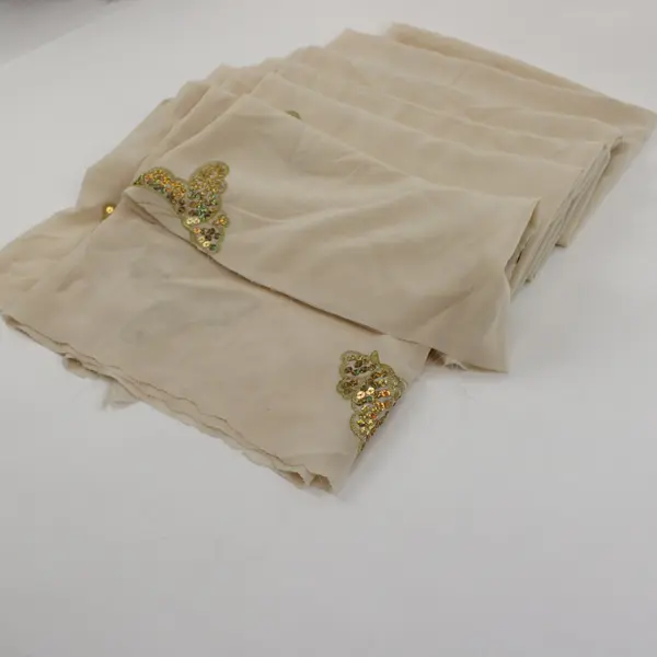 Sheer Beige Fabric Gold Sequin Butterfly Design 3 Yards x 44"