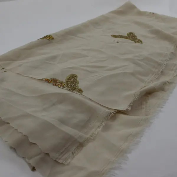 Sheer Beige Fabric Gold Sequin Butterfly Design 3 Yards x 44"