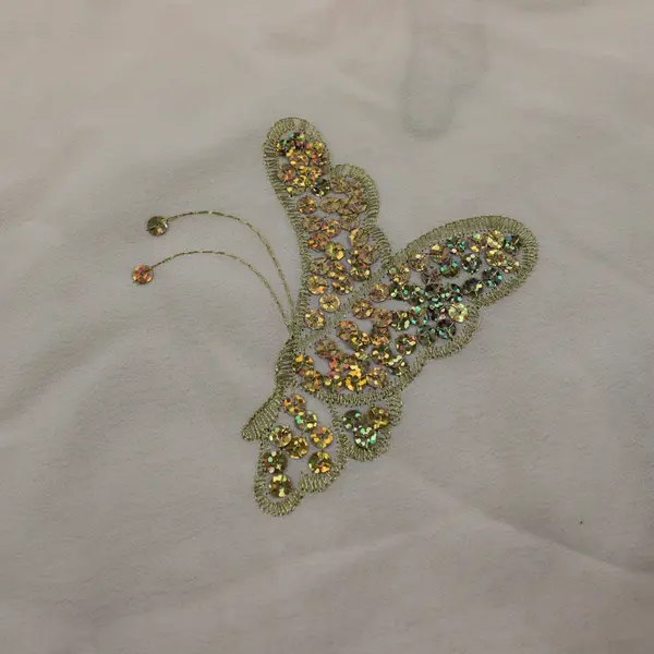 Sheer Beige Fabric Gold Sequin Butterfly Design 3 Yards x 44"