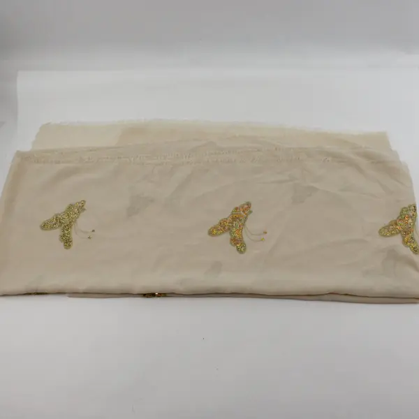 Sheer Beige Fabric Gold Sequin Butterfly Design 3 Yards x 44"