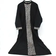 Vtg Vanity Fair Outlet Women's Long Robe Black Leopard Trim Zip Front 3/4 Sleeve