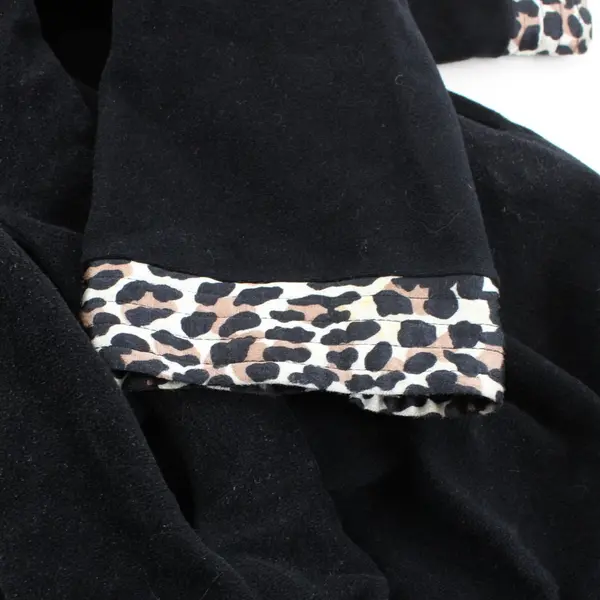Vtg Vanity Fair Outlet Women's Long Robe Black Leopard Trim Zip Front 3/4 Sleeve