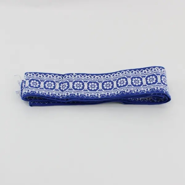 2 Yards Blue White Embroidered Geometric Sewing Trim 2 Inch Wide