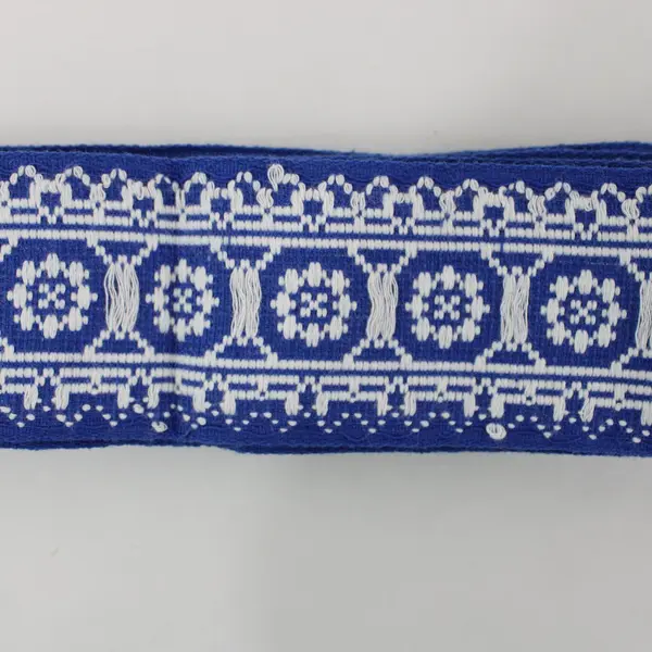 2 Yards Blue White Embroidered Geometric Sewing Trim 2 Inch Wide