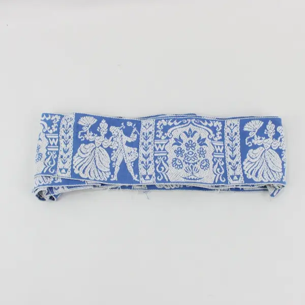2 Yards Embroidered Blue White Rococo Ribbon Trim 3 Inch Wide