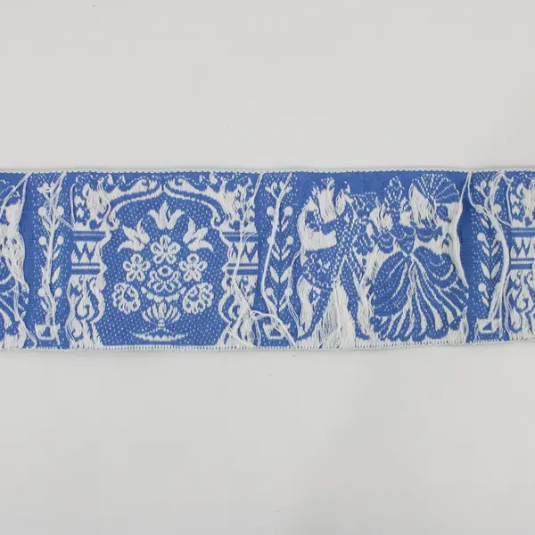 2 Yards Embroidered Blue White Rococo Ribbon Trim 3 Inch Wide