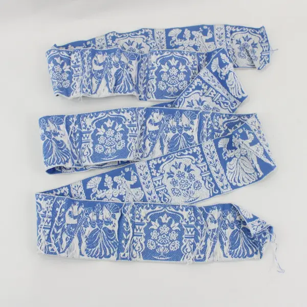 2 Yards Embroidered Blue White Rococo Ribbon Trim 3 Inch Wide