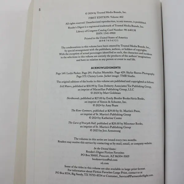 Reader's Digest Fiction Favorites 4 Novels in 1 Book 1st Ed 2024 PB Condensed 
