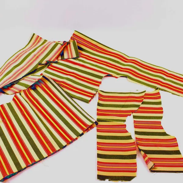 Fabric Scraps, Red Gold Green Yellow Stripes