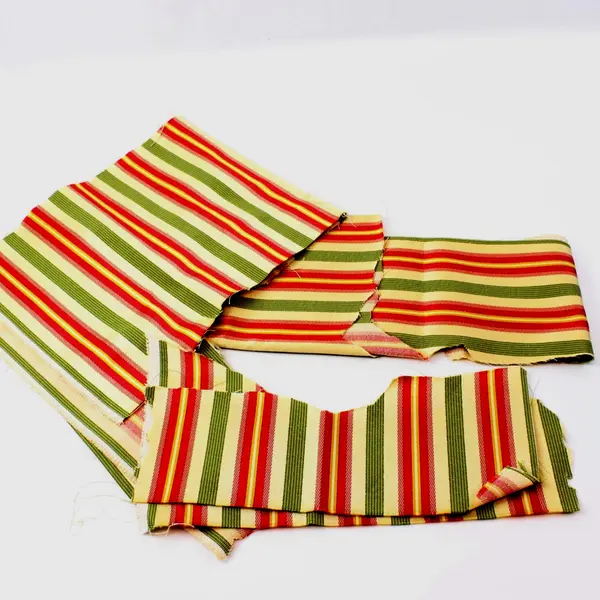 Fabric Scraps, Red Gold Green Yellow Stripes