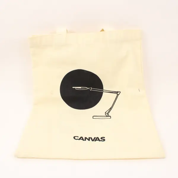 Cream Canvas Tote Bag Black Desk Lamp Graphic Open Top Carry Handles