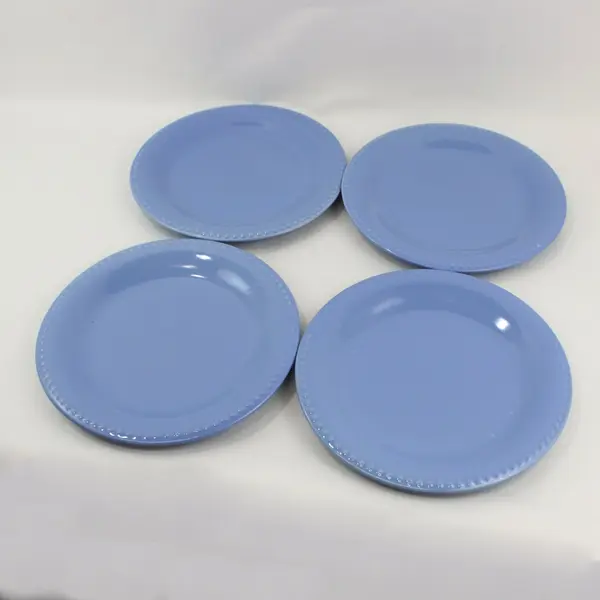 Set of 4 Blue Dinner Plates with Decorative Beaded Rim 10.5"