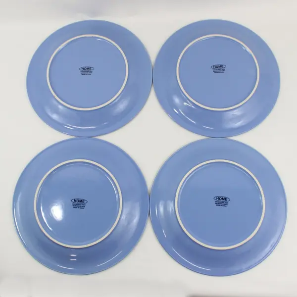 Set of 4 Blue Dinner Plates with Decorative Beaded Rim 10.5"