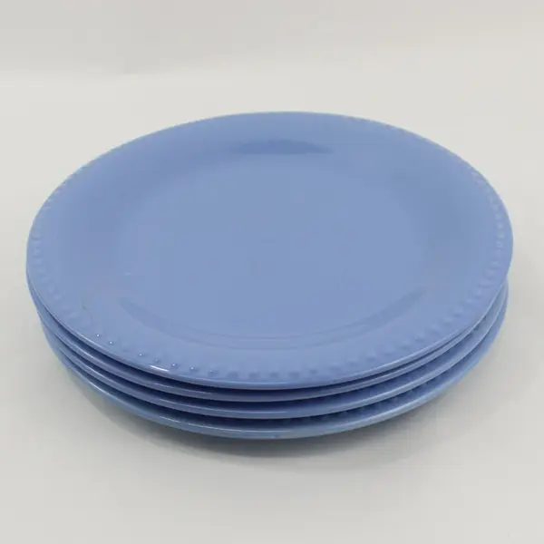 Set of 4 Blue Dinner Plates with Decorative Beaded Rim 10.5"