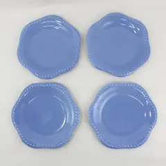 Set of 4 Blue Hexagon Salad Plates Beaded Rim 8 in