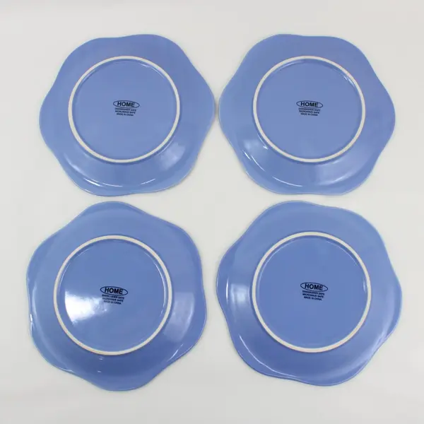 Set of 4 Blue Hexagon Salad Plates Beaded Rim 8 in