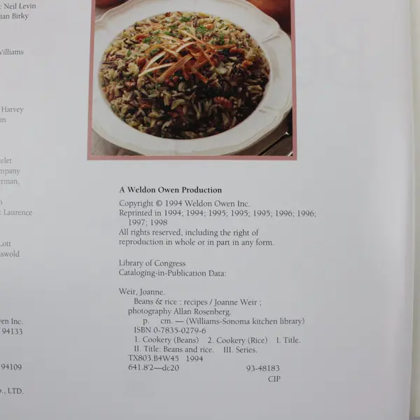 Williams-Sonoma Kitchen Library Beans & Rice Chuck Williams & Joanne Weir 1994