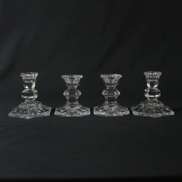 Set of 4 Crystal Hexagon Base Taper Candle Holders 3in