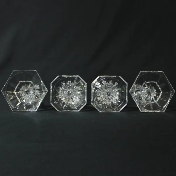 Set of 4 Crystal Hexagon Base Taper Candle Holders 3in