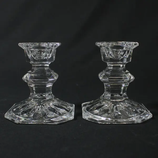 Set of 4 Crystal Hexagon Base Taper Candle Holders 3in