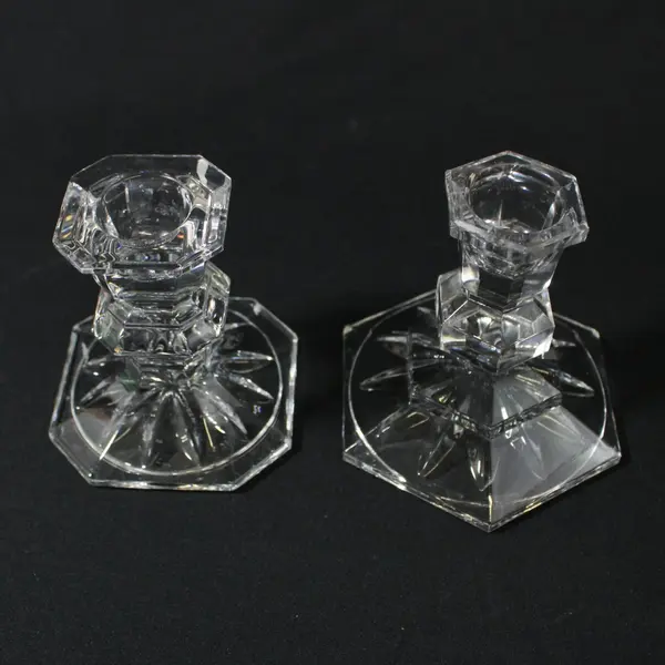 Set of 4 Crystal Hexagon Base Taper Candle Holders 3in