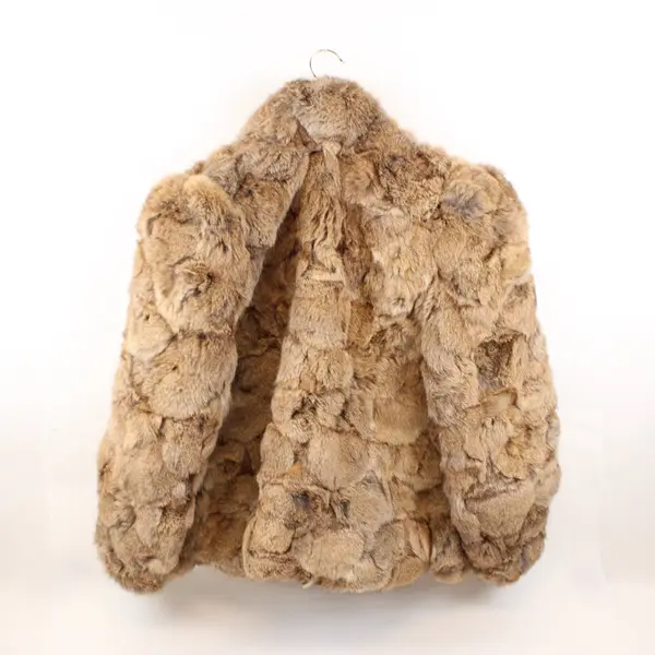 Women's Brown Rabbit Fur Open Front Coat Size XL
