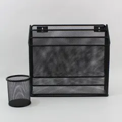  Wall Mount Wire Mesh File Organizer Black Multi-Compartment and Pencil Holder