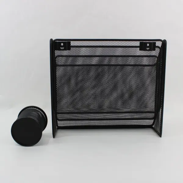  Wall Mount Wire Mesh File Organizer Black Multi-Compartment and Pencil Holder