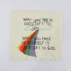Handmade Cross Stitch Rainbow God's Gift Inspirational Quote 8x8