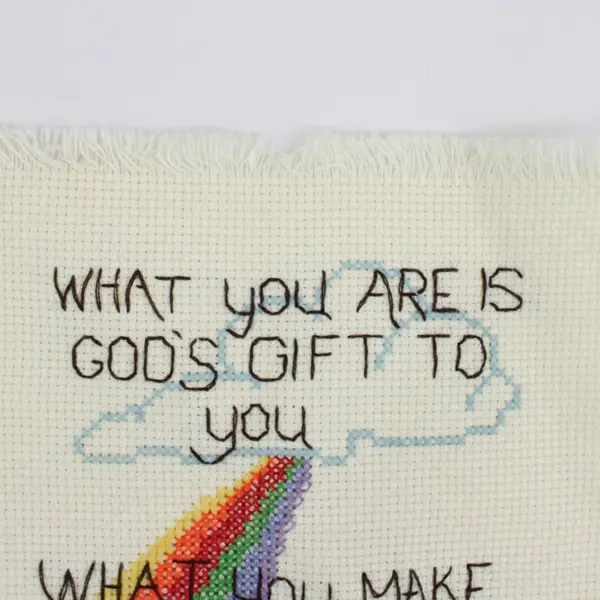 Handmade Cross Stitch Rainbow God's Gift Inspirational Quote 8x8