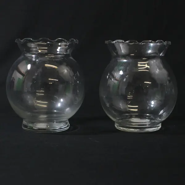 Lot of 2 Clear Glass Ball Scalloped Edge Vases Scalloped Rim 6 Inch